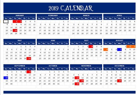 Excel Calendar 2019 2019 Excel Calendar