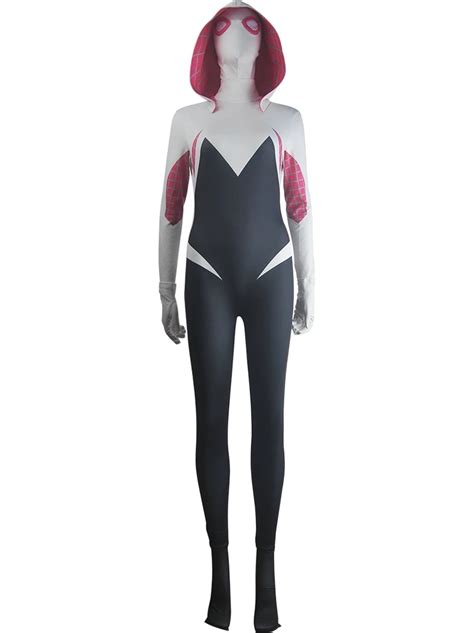 Women Girls Venom Spider Gwen Stacy Cosplay Costume Spiderman Hoodie Spandex Lycra Zentai Suit