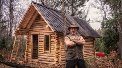 Man Builds Off Grid Log Cabin Alone In The Canadian Wilderness Tiny