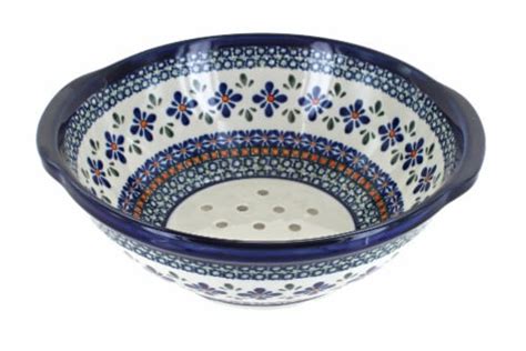 Blue Rose Polish Pottery Mosaic Flower Colander 1 Pick ‘n Save