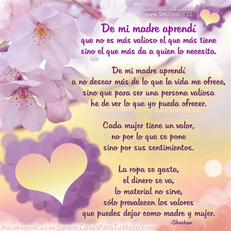 De Mi Madre Aprendi Poemas Para Mama Pensamientos