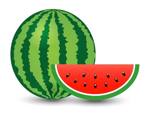 Wassermelone Und Stück Auf Weißem Hintergrund Premium Vektor