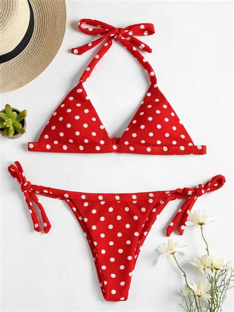 ZAFUL Cute Polka Dot Thong Bikini Sexy String Bikini Set 2018 Swimwear