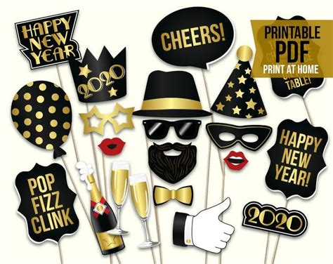 New Years Eve Props Printable Pdf 2020 New Years Eve Photo Booth Props Black And Gold Party