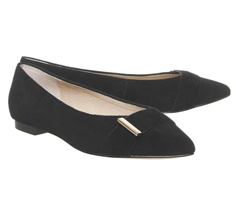 Office Fairly Metal Trim Pointed Pump Black Suede Flat Shoes For Women