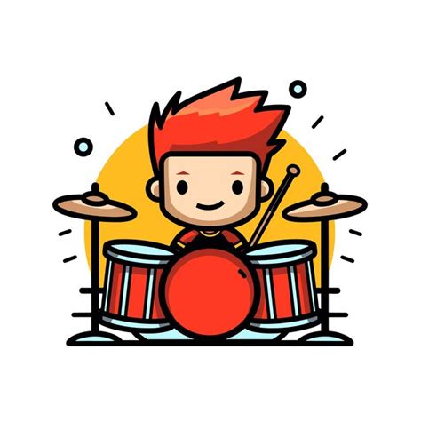 Premium Vector A Boy Playing Drums With A Red Hat On His Head