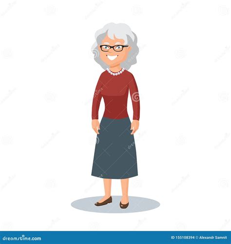 Old Ladyelderly Woman Grandmother With Glasses Vector Illustration