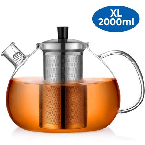 Ecooe 2000ml Teapot Glass Teapot With Stainless Steel Infuser Ecooe