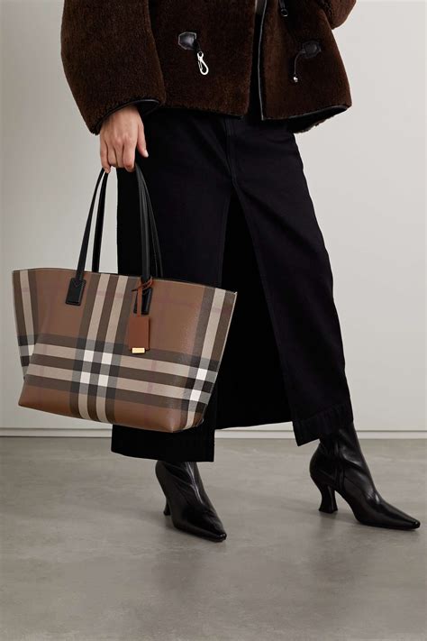 Burberry Leather Trimmed Checked Coated Canvas Tote Net A Porter