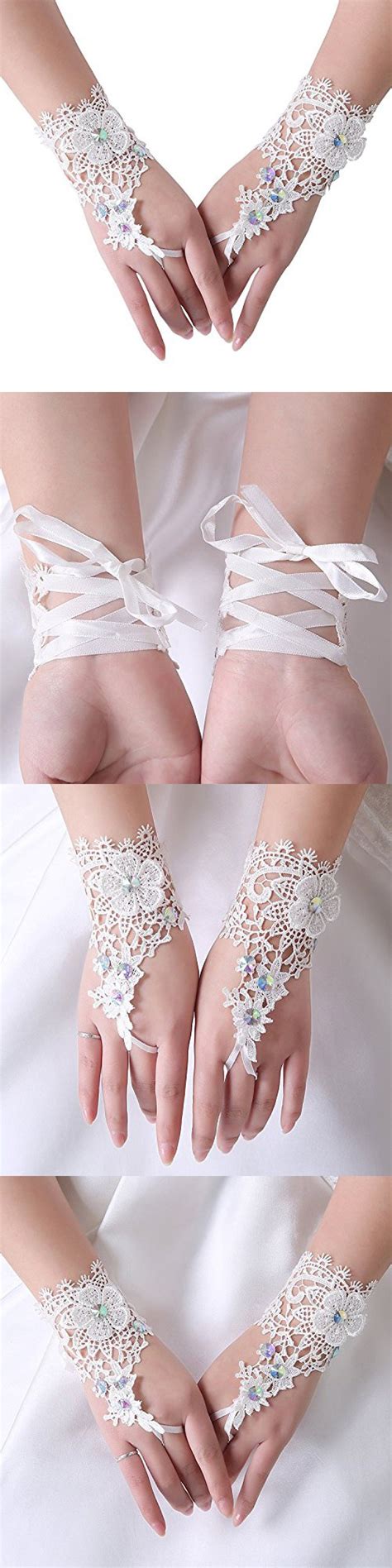 M Bridal Womens Lace Satin Fingerless Gloves For Wedding Party Brides