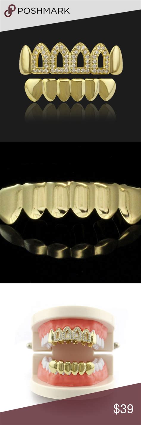 18k Gold Open Iced Out Grillz Top Bottom Set Grillz Iced Out