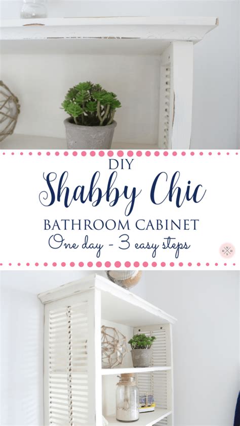 Interesting wooden cabinetry bring a subtle antique feel to this shabby chic bathroom. DIY Shabby Chic Bathroom Cabinet - 3 Easy Steps