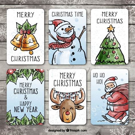 Maybe you would like to learn more about one of these? Pack of hand-drawn christmas cards with watercolor effect Vector | Free Download
