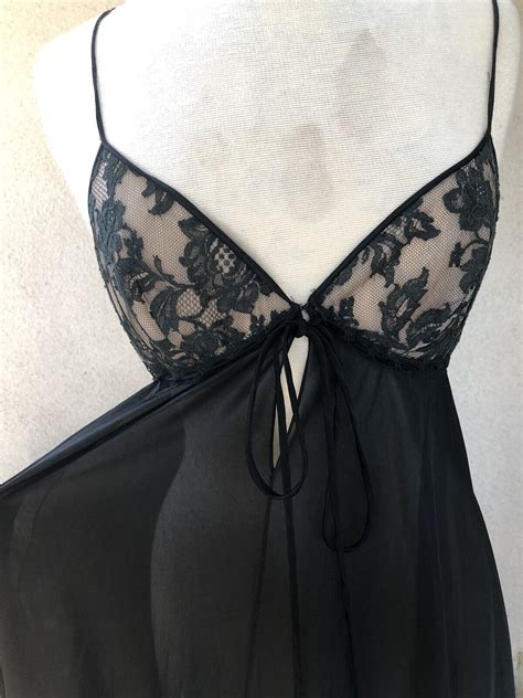 Vintage 1960s Peignoir Lingerie Set Black Nude Lace C Gem