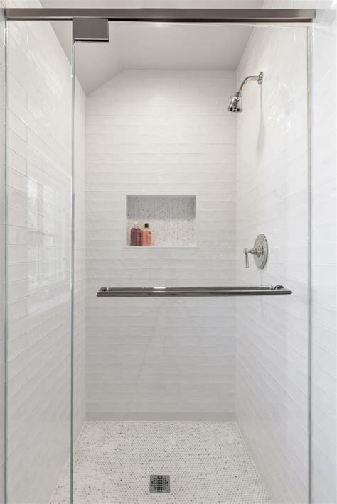 White Walk In Shower With Small Mosaic Tiles Hgtv