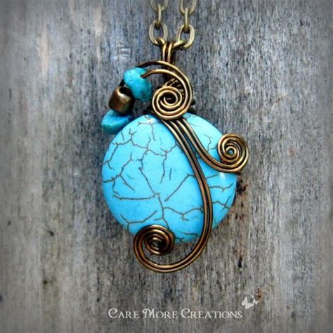 Turquoise Howlite Wire Wrapped Pendant Necklace In Antique Etsy