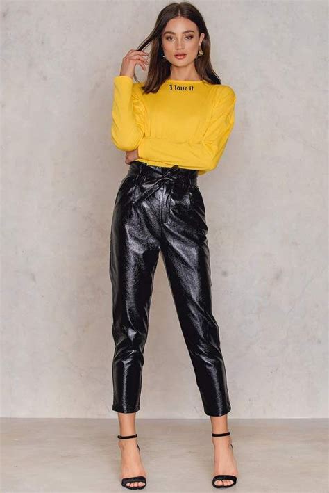 Na Kd Party Paperwaist Patent Leather Pants Patent Leather Pants Leather Pants Outfit