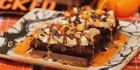 Make Brownies For Halloween With Candy Caramel Corn And Chocolate