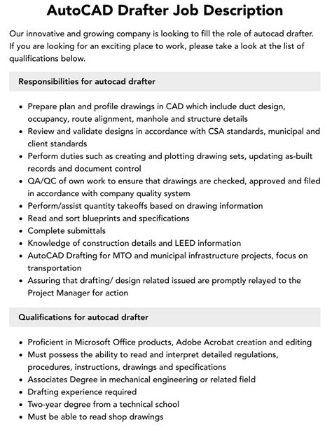 Autocad Drafter Job Description Velvet Jobs