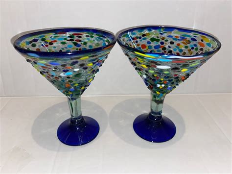 Set Of 2 Hand Blown Mexican Martini Glasses Pebbled Mexican Etsy