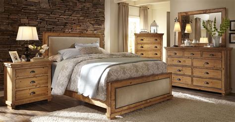Willowick lightly distressed panel bed. Willow Distressed Pine Upholstered Bedroom Set from ...