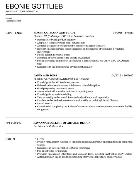 Actuary Resume Sample Template Hot Sex Picture