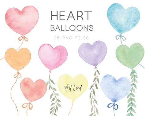 Watercolor Heart Balloons Clipart Watercolor Balloon Etsy