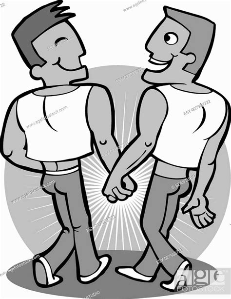 Gay Two Men Holding Hands Monochrome Illustration Y Couple Stock Vector Vector And Low