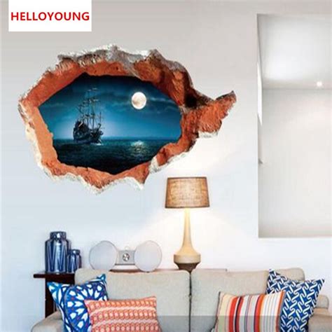 Qt 0160 Three Dimensional Scenery Wall Sticker Ocean Bedroom Living
