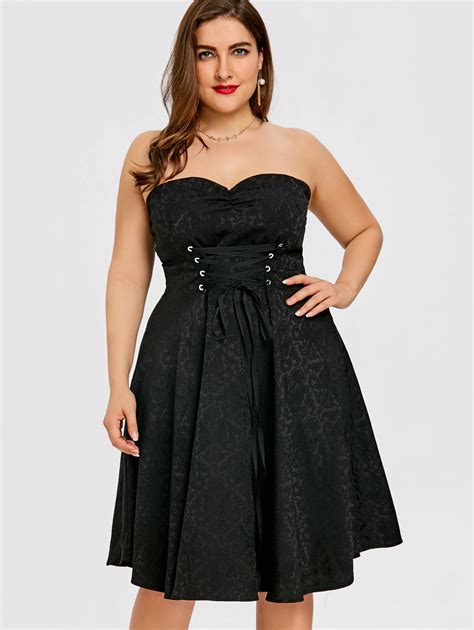 Wipalo Women Plus Size Strapless Lace Up Vintage Ball Gown Dress Ladies