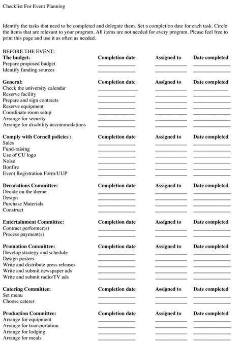 event planning checklist samples   type  event