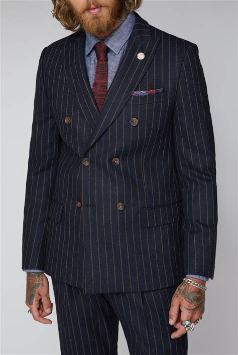 Gibson London Navy And White Double Breasted Suit Suit Direct