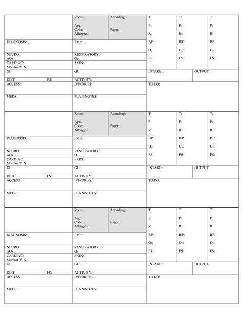 Nurse Report Sheet 3 Patients Per Side Med Surg Report Etsy Canada