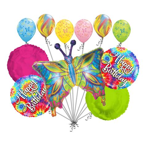11 Pc Psychedelic Hippie Butterfly Happy Birthday Balloon Bouquet Party