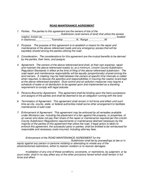 Road Maintenance Agreement Form 6 Free Templates In Pdf Word Excel