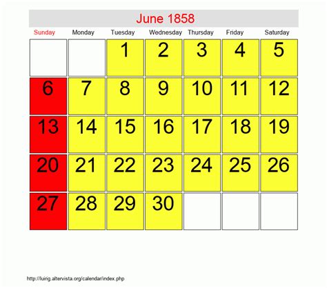 June 1858 Roman Catholic Saints Calendar