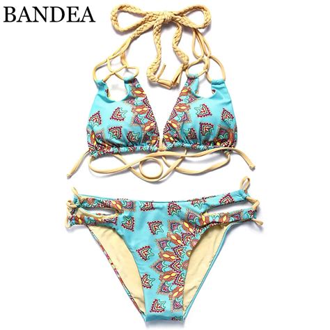 bandea swimwear bikini 2019 summer sexy swimwear women halter women bikini cut out bottom print