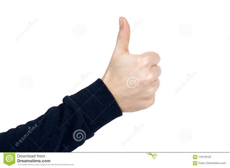 Female Hand Shows Thumb Up Gesture And Sign Isolated On White