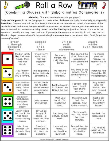 Conjunctions Games Games 4 Gains