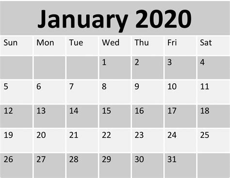 Free Printable January 2020 Calendar Pdf Template Latest Printable