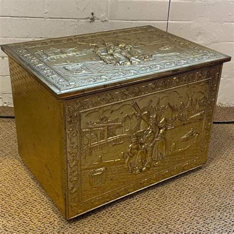 Vintage Large Brass Cased Log Box Antique Brass And Copper Hemswell