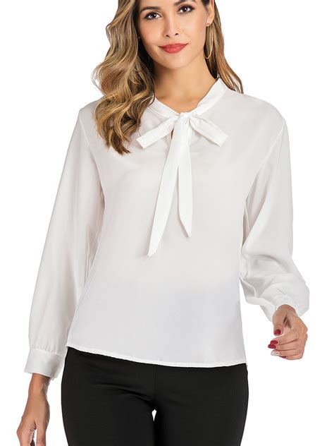 High Quality Goods Women Lady Lace Chiffon Tops Blouse V Neck Tie Long
