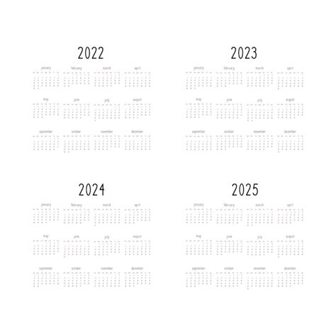 Premium Vector Calendar From 2021 To 2025 Template In Minimalistic