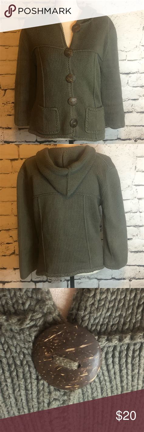 Pure Handknit Green Hooded Sweater With Buttons Sweaters Hooded Sweater Clothes Design