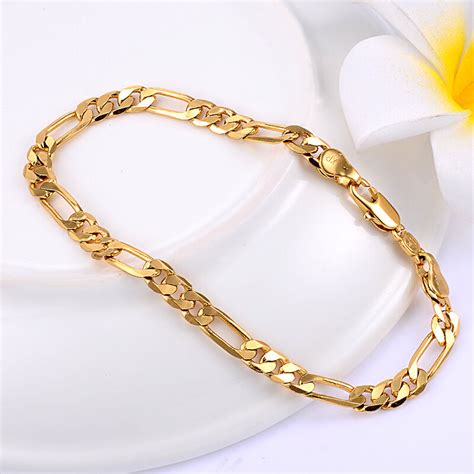 Complimentary shipping on all online orders. Yellow Gold Plated Mens Figaro Chain Bracelet Solid Hip ...