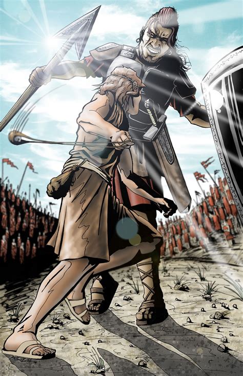Digital illustration of the classic story of David & Goliath. | David y