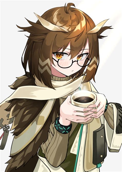 Safebooru 1girl Ahoge Arknights Brown Eyes Brown Hair Coffee Mug Cup