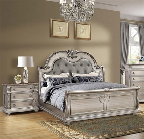 Buy Mcferran B9506 California King Sleigh Bedroom Set 3 Pcs In Platinum