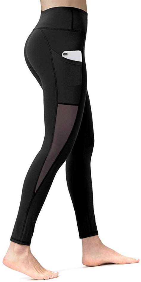 along fit women mesh tights leggings with side pockets gym yoga tights mid waist