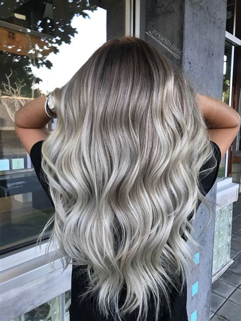 Icy Silver Blonde Platinum Balayage Baylage Hair Hair Color Balayage